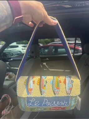 Beaded Fish Shoulder Bag in Yellow and Blue